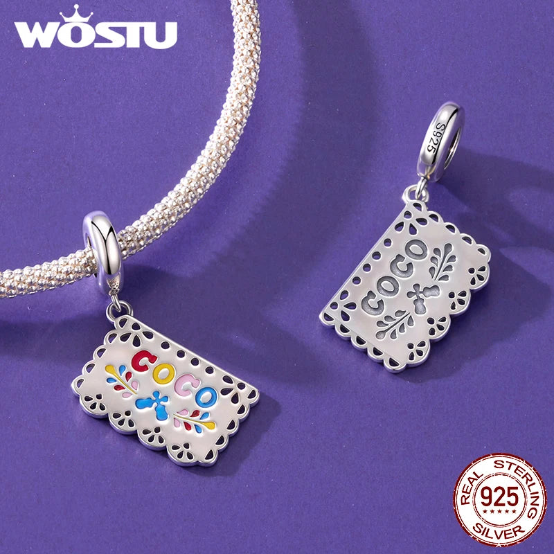 WOSTU Mexican Day of the Dead Collection 925 sterling Silver Skull Flag Pendant Punk Murano Bead Jewelry Mexican Family DIY Gift