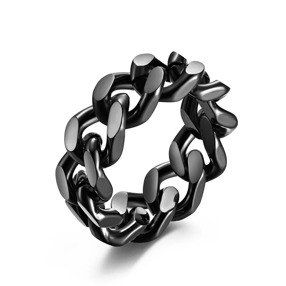 MKENDN Cuban Link Chain Ring for Men Stainless Steel Creative Punk Rock Male Link Rings Trendy Motorcycle Chain Jewlery