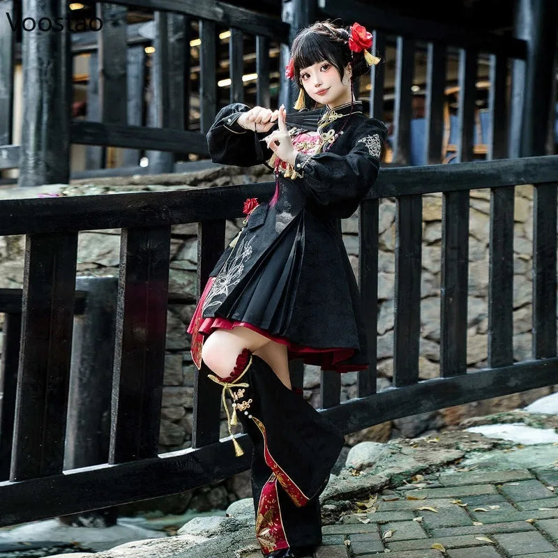 Chinese Style Gothic Lolita Dress Women Punk Style Sweet Black Red Eveing Party Dresses Harajuku Y2k Cosplay Princess Mini Dress