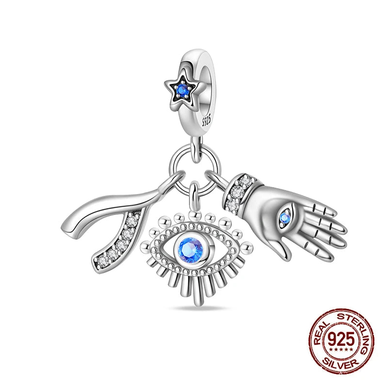 100% 925 Sterling Silver Stars Moon Sun Zircon Eye Cross Charms Beads Fit Original Bracelets DIY Jewelry For Women Protect Gifts