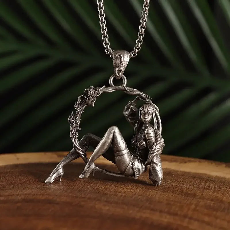 Heavy Industry Angel Pendant Necklace Unisex Fashion Vintage Beauty Mechanical Girl Skeleton Couple Match Sweater Chain