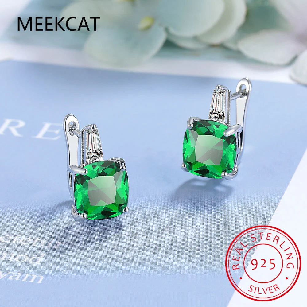 Boucles d'oreilles créoles en argent sterling 925 et améthyste véritable taille coussin, pour femme. Bijou carré tendance en pierre précieuse, cadeau d'anniversaire.