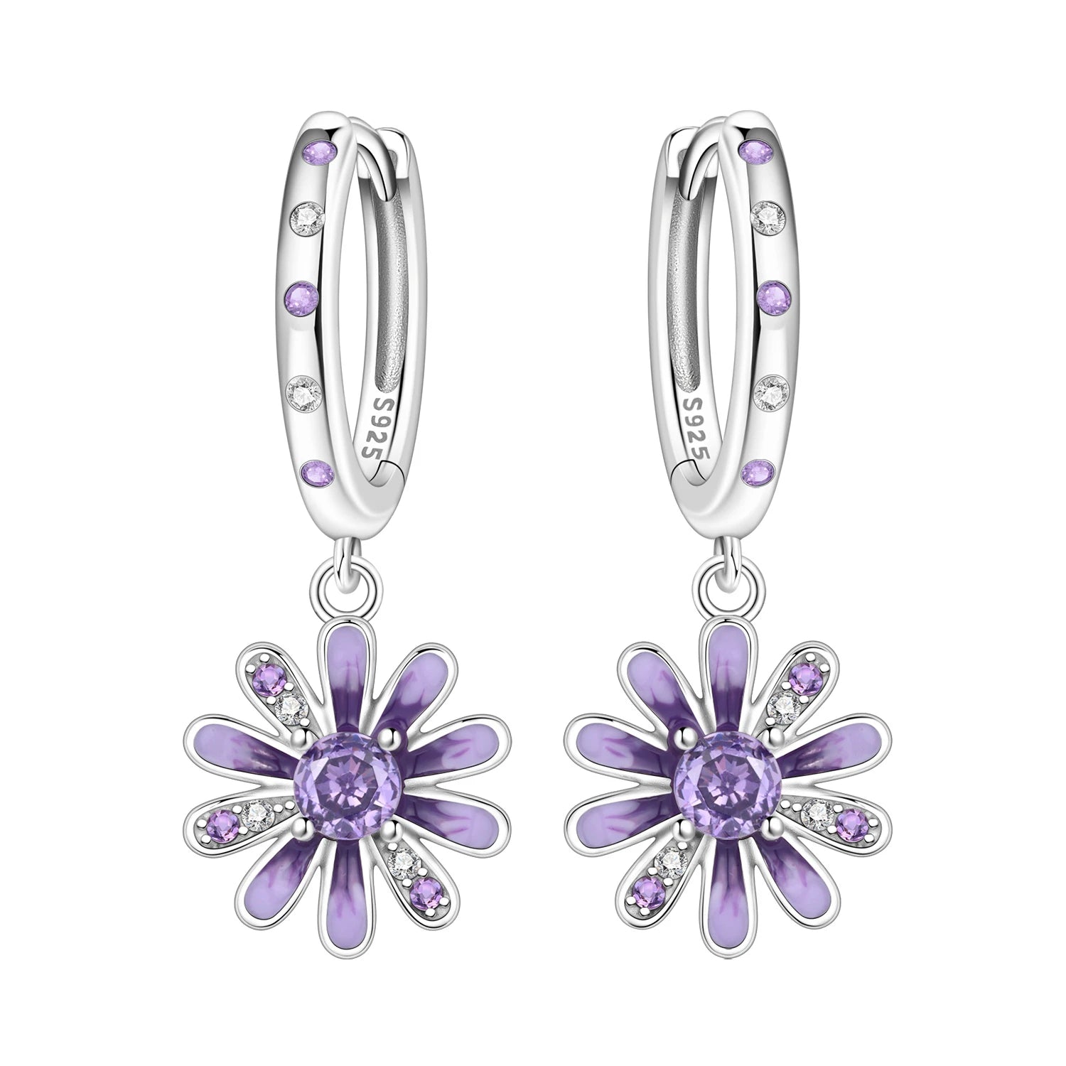 PANPOKI 925 Sterling Silver Purple Zircon Four-leaf Clover Drop Earrings Women Earrings Charm Trend Versatile Jewelry Gifts