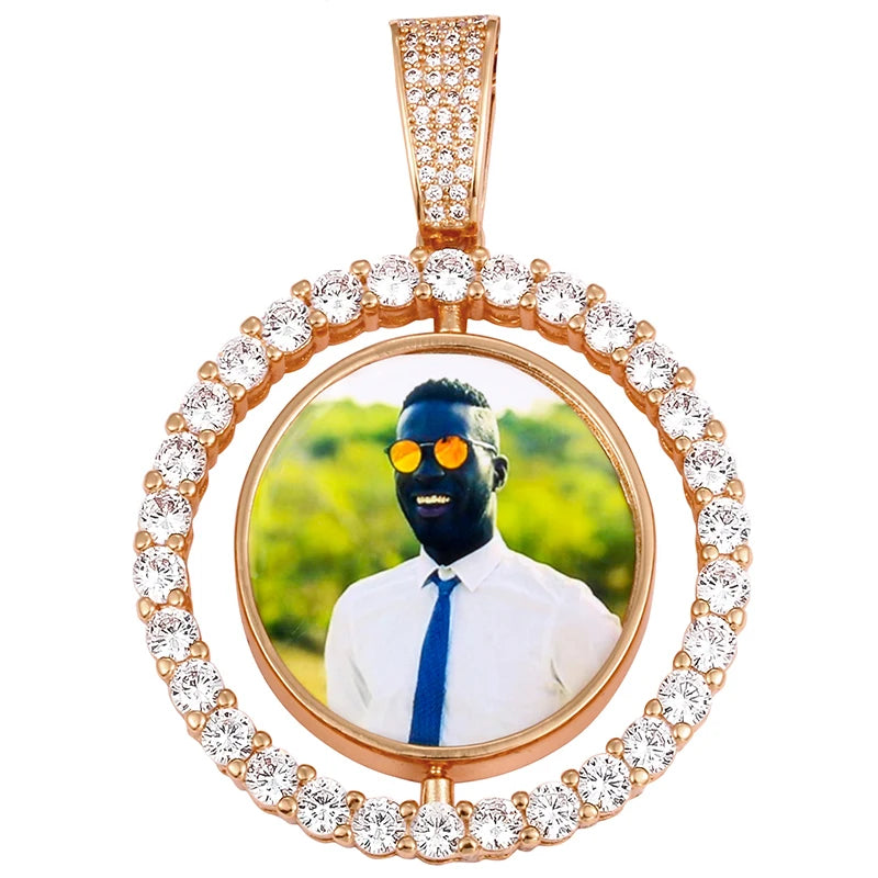 Médaillon souvenir rond unisexe avec photo personnalisée pour homme, bijou hip-hop