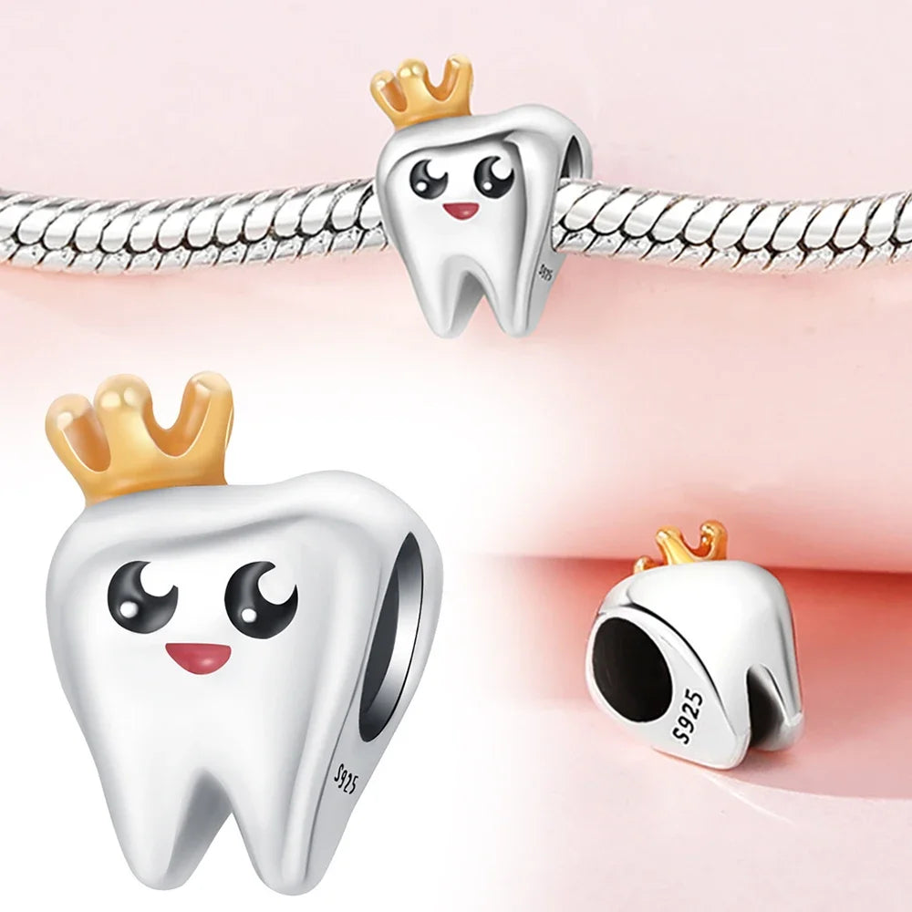 925 Sterling Silver Healthy Teeth Toothbrush Charm Pendant Beads Fit Charms Original Bracelet for Women Jewelry Making