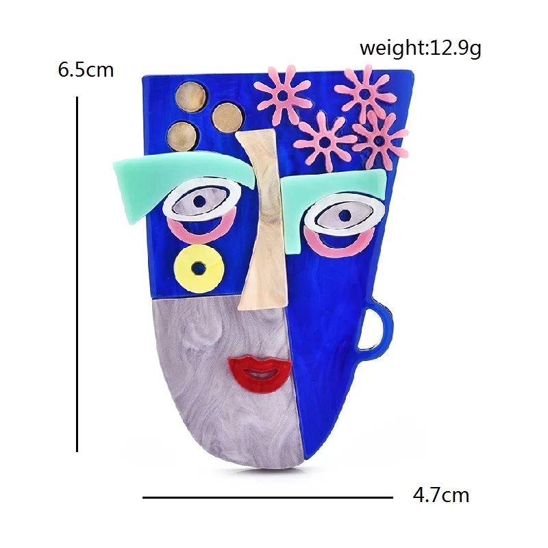 Wuli &amp; baby Acryl Kunst Design Gesicht Broschen Für Frauen 2-farbe Charmante Schöne Figur Büro Party Brosche Pins Geschenke