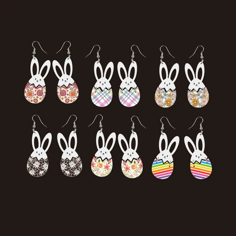 2025 Frühling FROHE OSTERN Hase Ohrringe für Frauen Niedliche Cartoon-Kaninchenohren Karotte Osterei Acryl Baumeln Ohrring Party