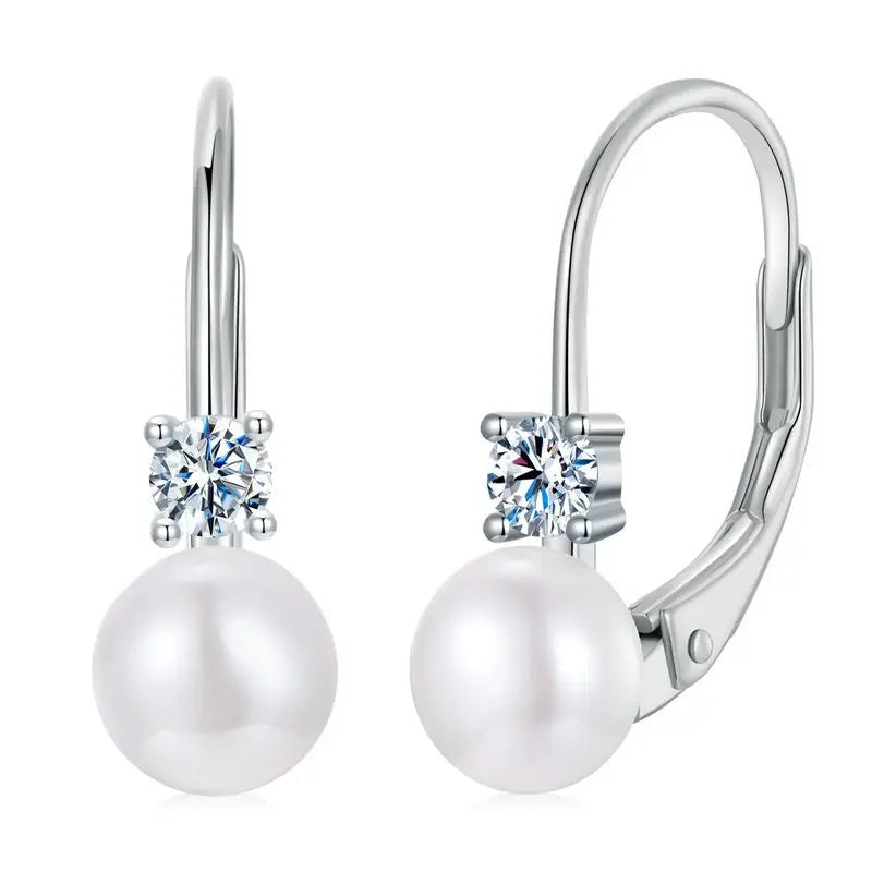 WOSTU Moissanite Natural Pearl Stud Earrings Lab Diamond 925 Silver 18K Gold Women Wedding Drop Hoops Gift For Lover Daughter