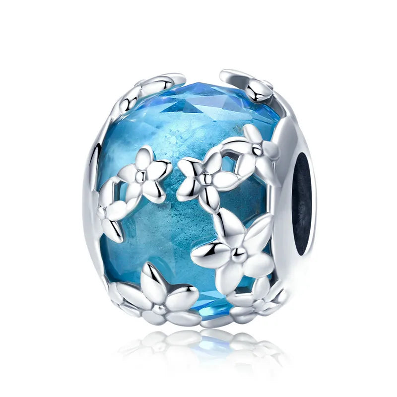 WOSTU 925 Sterling Silver Colorful Ocean Starfish Round Heart Charm Butterfly Murano Glass Bead Fit Original Bracelet DIY Gift