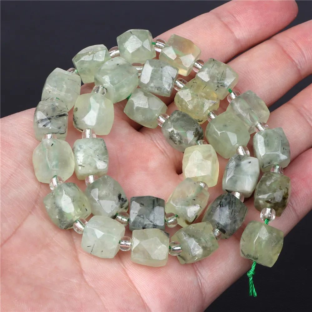 Natural Stone Beads Green Prehnites Round Faceted Loose Spacer Raw Chip Bead For Jewelry Making Needlework Diy Bracelet Necklace