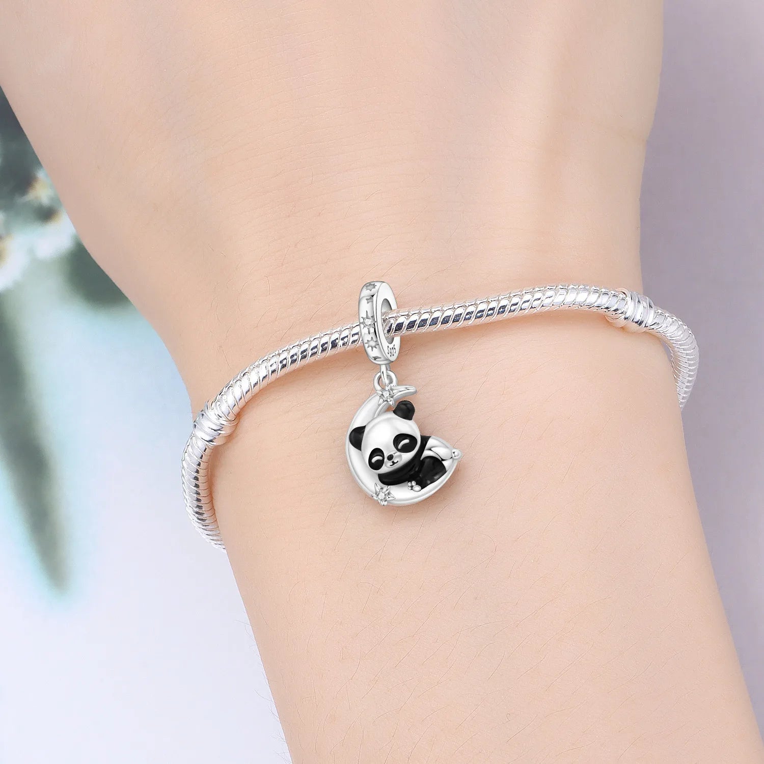 PANPOKI 925 Sterling Silver Sleeping Panda Animal Beads Original Pendants Bracelet Charm Jewelry Party DIY Trendy Gifts