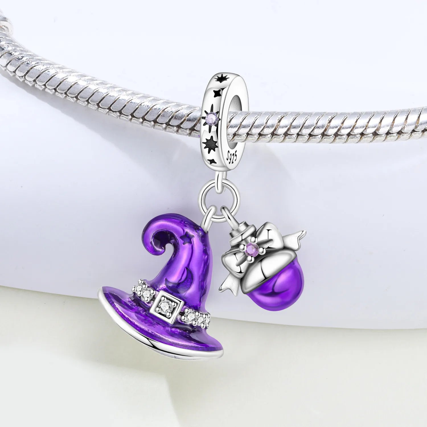 PANPOKI 925 Sterling Silver Purple Magic Hat Pendant Charms Beads Fit Bracelets DIY Party Trendy Gifts Jewelry Accessory