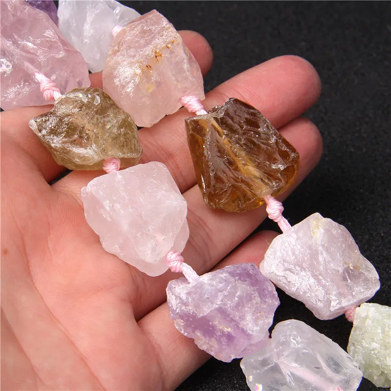 Rough Rose Quartzs Amethysts Raw Bead Freeform Irregular Lapis Lazuli Amazonite Mineral Beads For Jewelry Craft Handmade 20-30mm