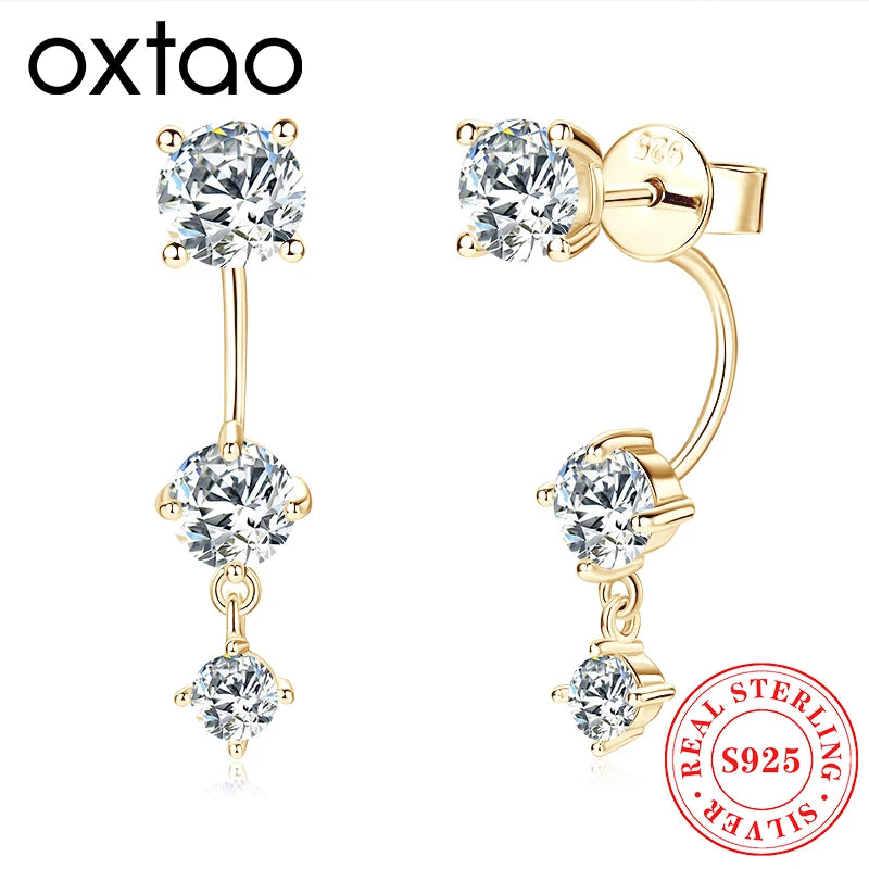 OXTAO Round Cut Moissanite Hoop Clip Earrings for Women 925 Silver Ear Jacket Earrings Sparkling Lab Diamond Fine Jewelry Gift