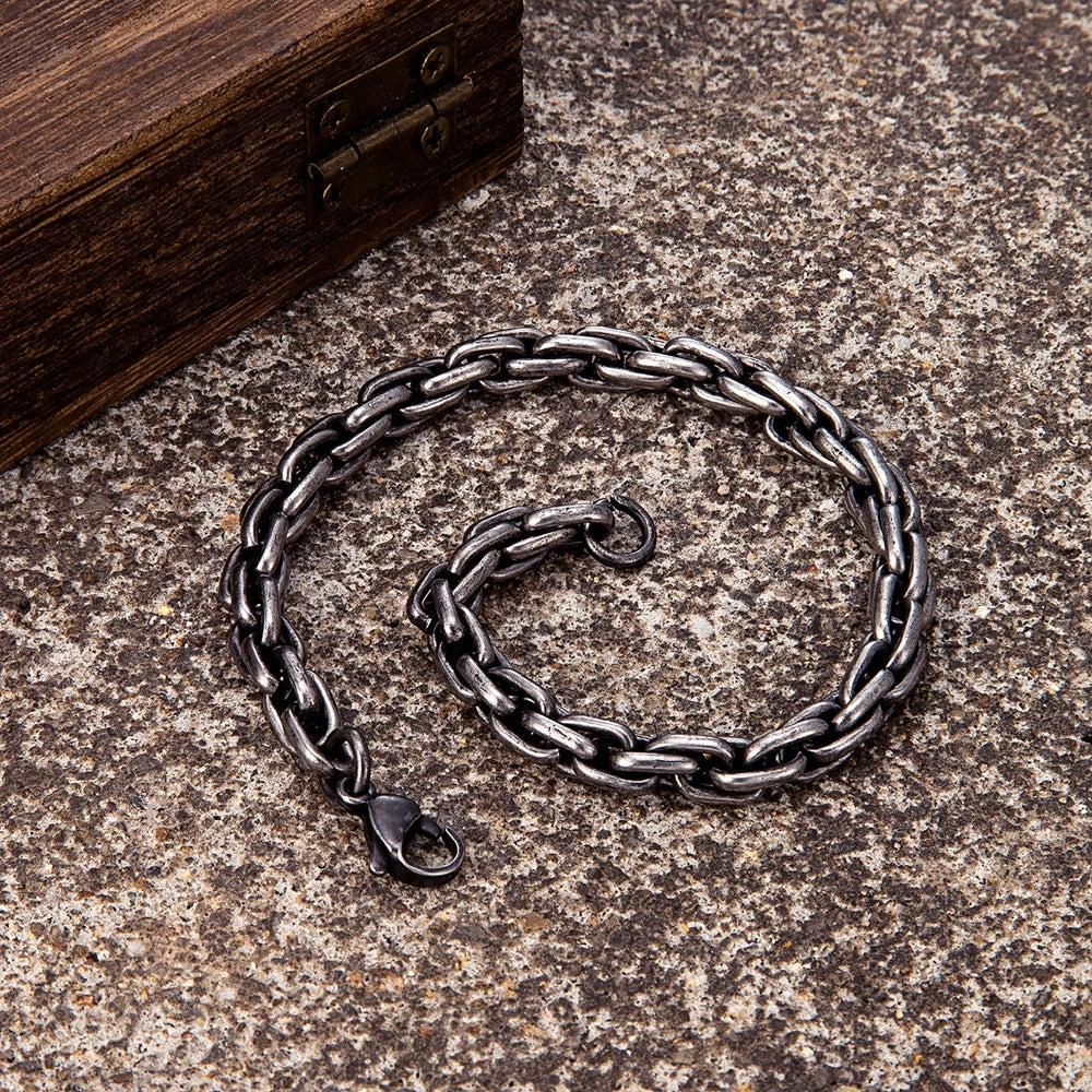MKENDN Punk Retro Oxidized Black Link Chain Bracelets For Men Motocycle Cuban Chain Stainless Steel Street Rock Biker Jewelry
