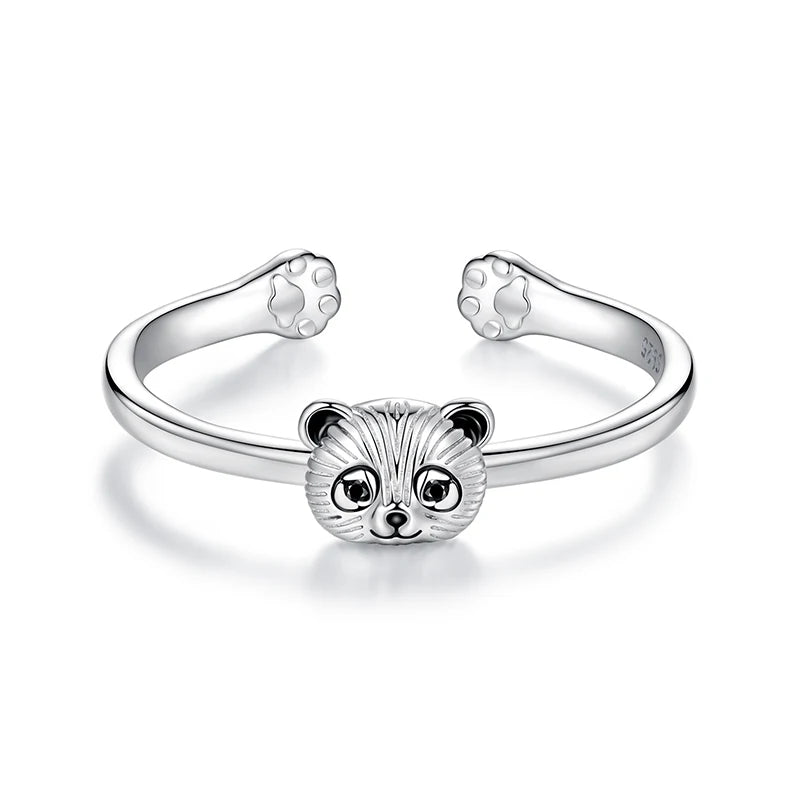 Bamoer 925 Sterling Silver Border Collie Open Ring Adjusable Black Enamel Dog Ring for Women Teens Pet Lover Cute Jewelry Gift