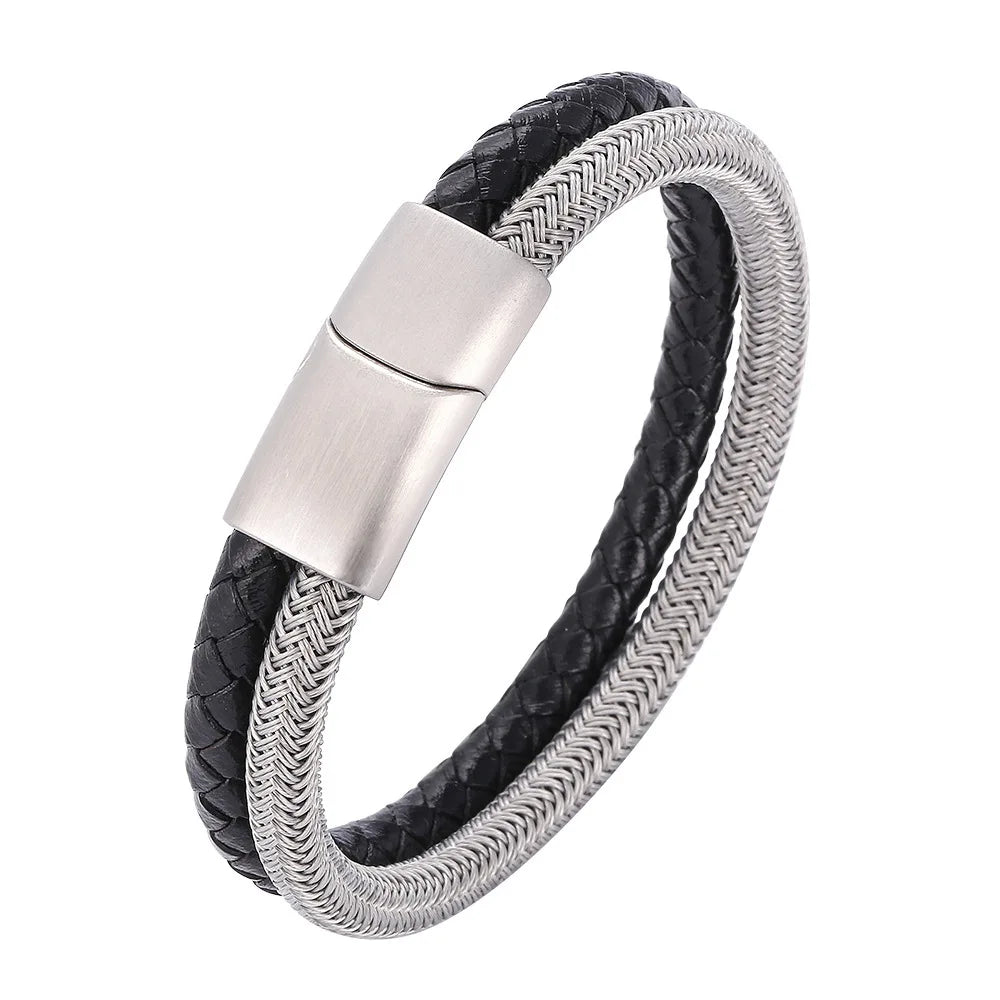 MKENDN Luxury Classic Men Jewelry No Fade 6mm Steel Wire Waterproof Rope Leather Bracelet Simple Cuff Charm Bracelet Gifts