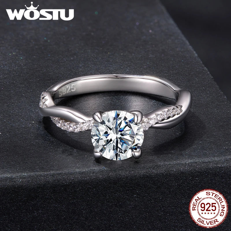 WOSTU 1CT Moissanite Wedding Engagement Ring for Women, 925 Sterling Silver Twisted Rope Wedding Promise Rings Xmas Jewelry Gift