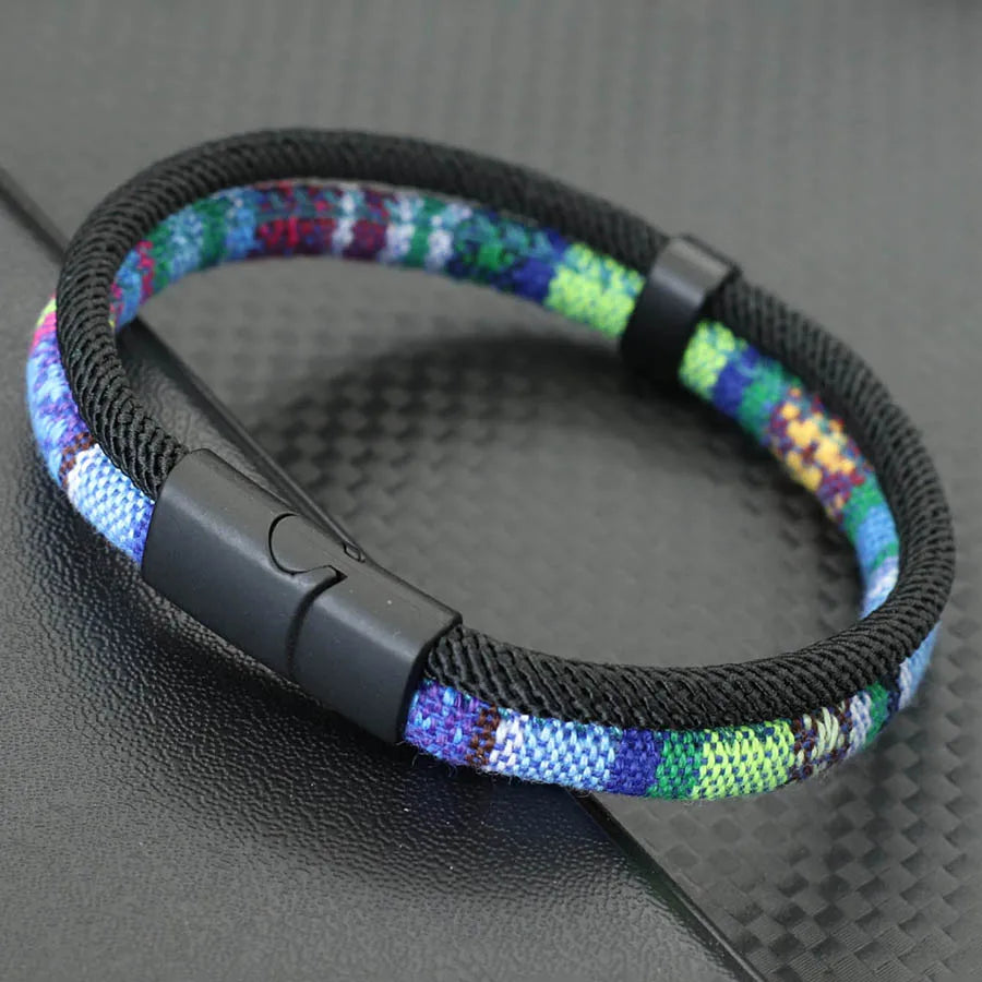 5 Colors Ethnic Rope Bracelet For Men Bilayer Detachable Magnet Buckle Wrap Braslet Bangle Grade A Fabric Braclet Pulsera Tela