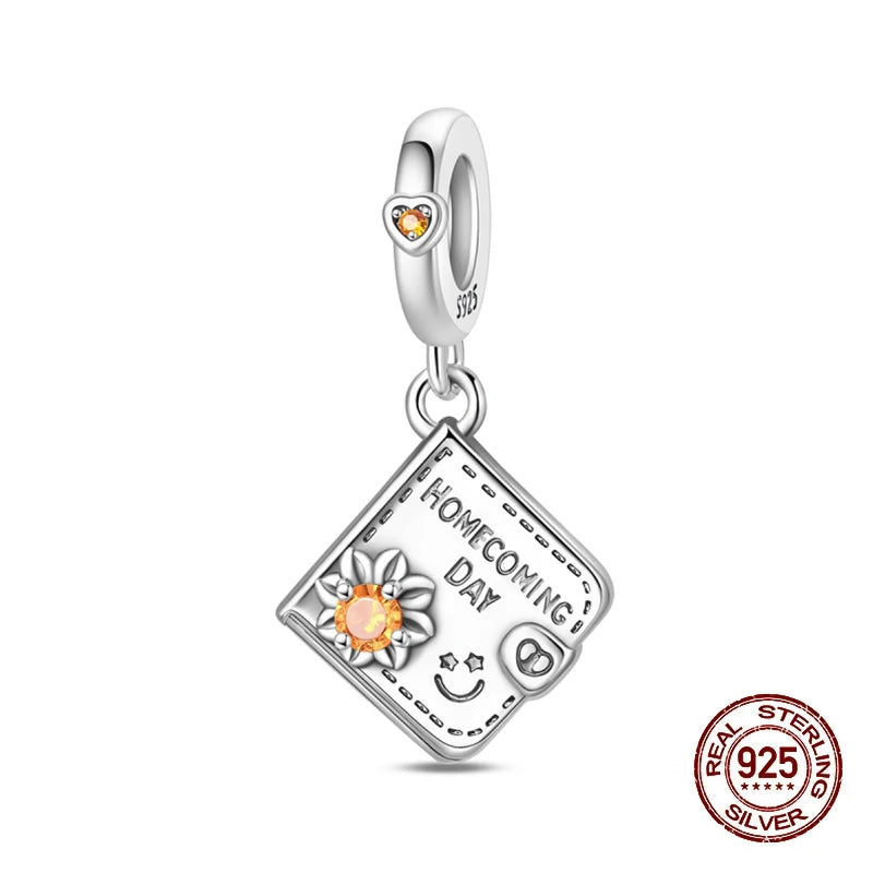 Original 925 Sterling Silver Charms Beads Graduation Season College Entrance Bachelor's Cap Pendant for Bracelet Charm Jewelry