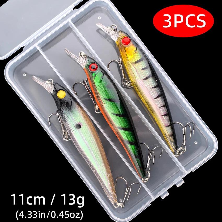 1PCS Laser Minnow Fishing Lure 11CM 13G pesca hooks fish wobbler tackle crankbait artificial japan hard bait swimbait