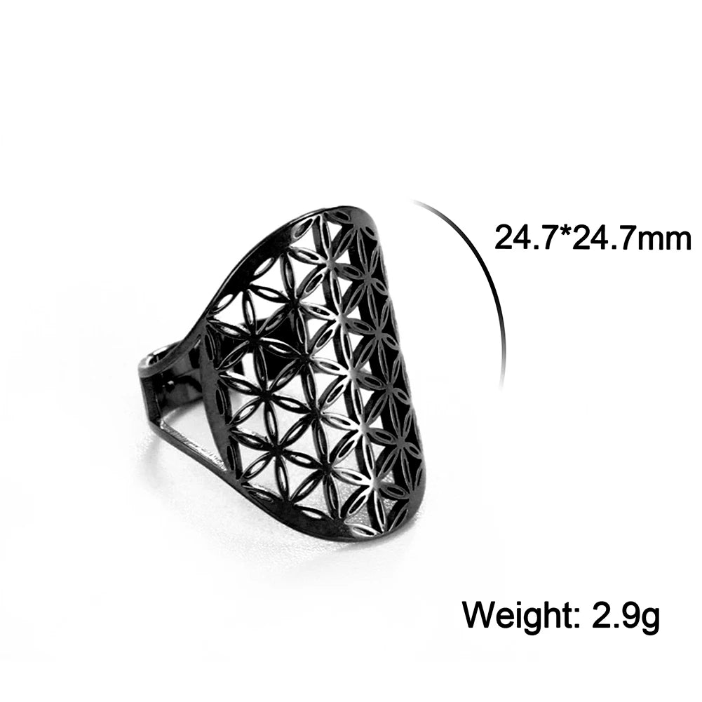 Unift Scared Geometry Flower of Life Ring Adjustable Stainless Steel Ring Men Women Accessories Vintage Filigree Viking Jewelry - Madeinsea©