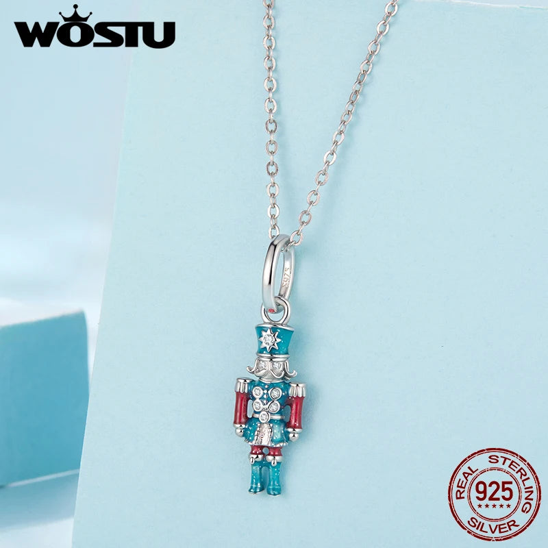 WOSTU 925 Sterling Silver Original Magic Nutcracker Soldier Charm Pendant fairy-tale castle Beads Fit DIY bracelet Necklace Gift