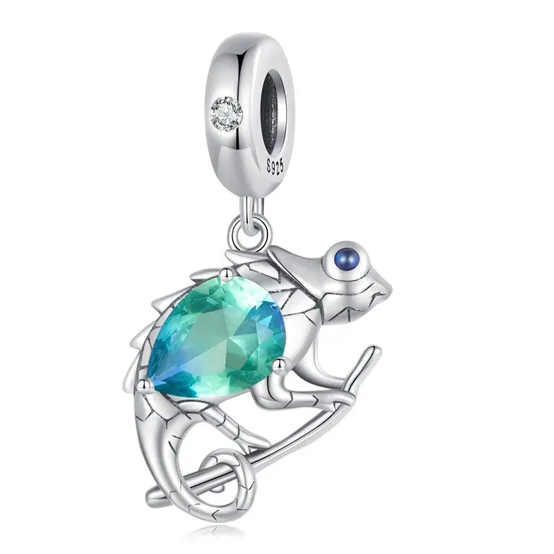 BAMOER 925 Sterling Silver Animal Pendant Colorful Zoo World Flying Dragon Beads Original for Women Teens DIY Cute Necklace