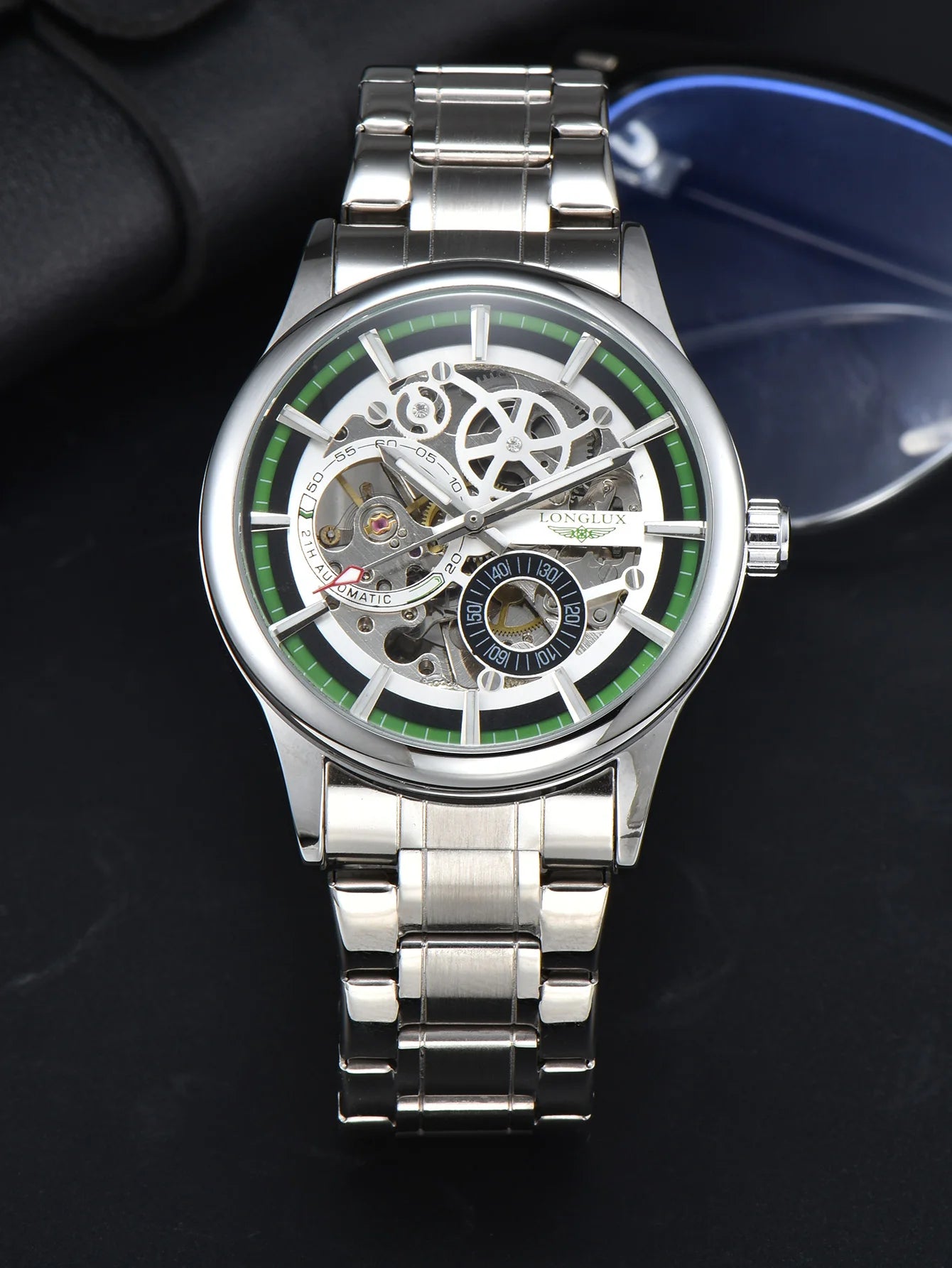 LONGLUX automatic man watch  luxury wholesale mechanical wristwatches stainless steel skeleton waterproof  mens watch men gift