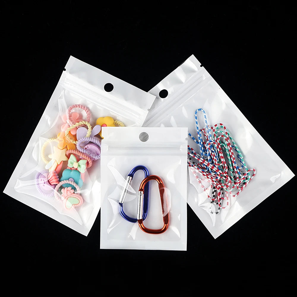 100pcs White Dustproof Sealing Sachet Bag,Phone Case Accessories Jewelry Packing,1 Side Transparent Ziplock Bags