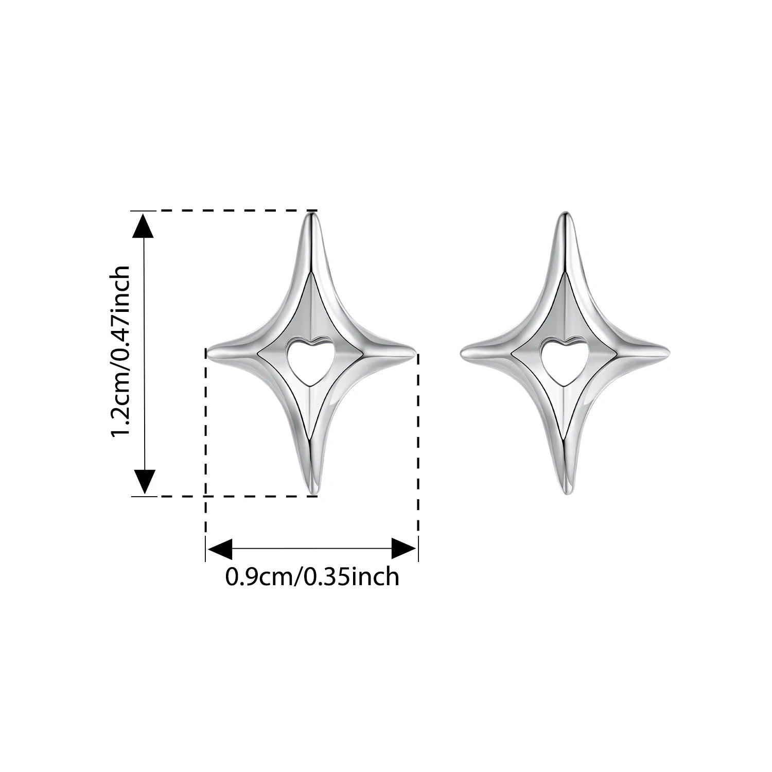 BISAER Solid 925 Sterling Silver Starry Stud Earrings Hollow Heart Stud Ear for Women & Girls Party Fine Jewelry EFE1192
