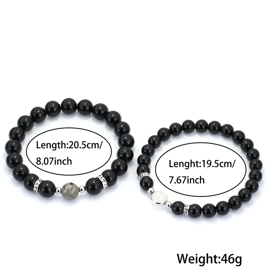 Romantic 2Pcs/Pair Couple Bracelet 8mm 10mm Beads Strand Braslet Valentine Day Gift Obsidian Blue Sandstone Matching Braclet