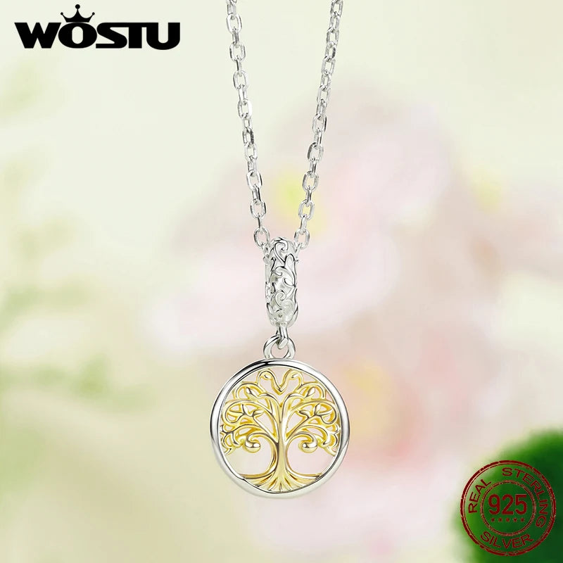 WOSTU 925 Sterling Silver Tree of Life Charm Pendant Hollow Family Original Fit for Women Bracelet DIY Birthday Fine Jewelry
