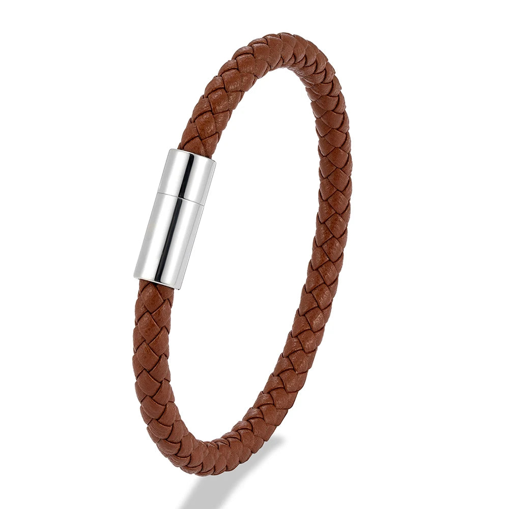 MKENDN Klassisches blaues geflochtenes Lederarmband mit magnetischem Edelstahlverschluss – Schlichtes und stilvolles Schmuckgeschenk für Paare