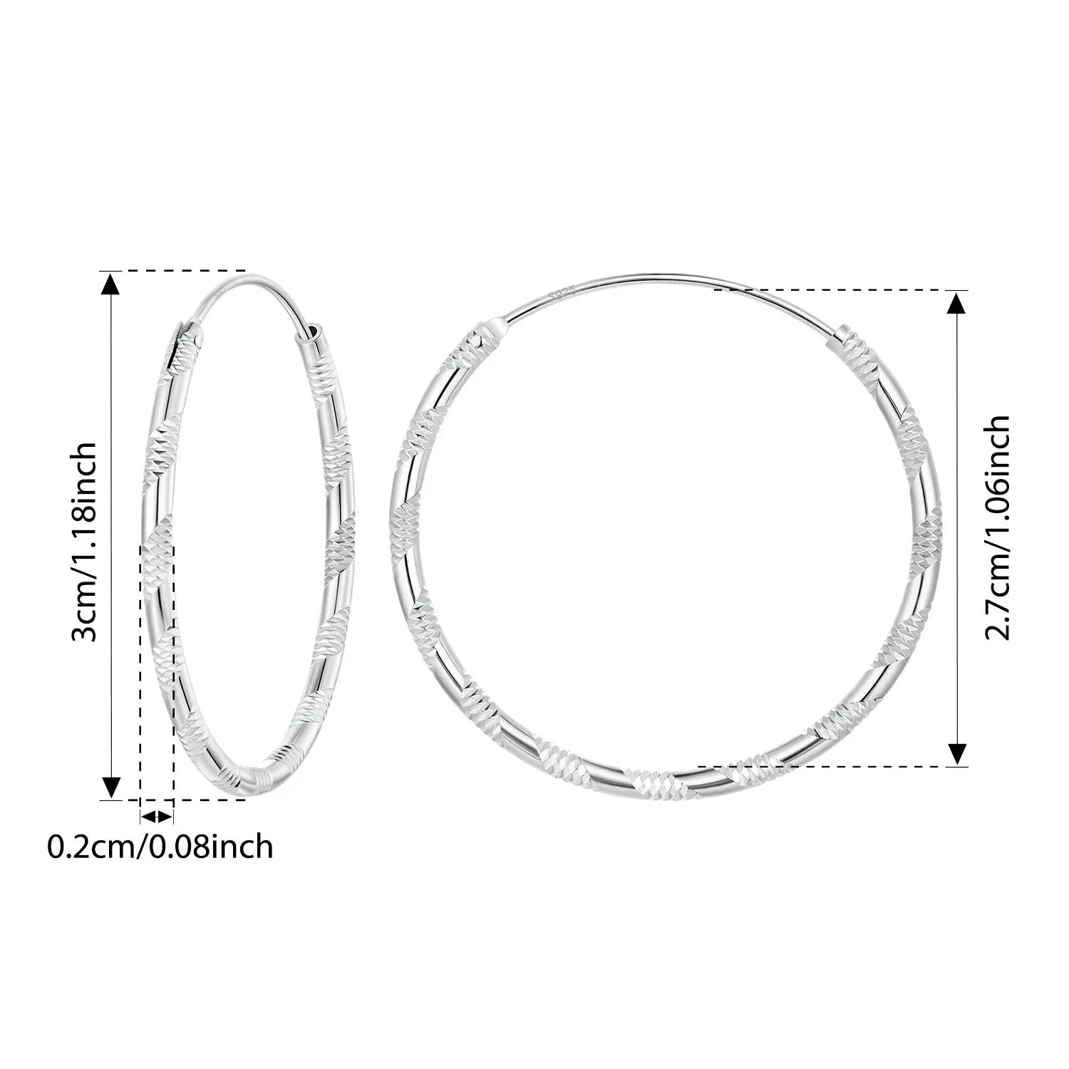 BAMOER 925 Sterling Silver Carved Floral Silver Large Hoop Earrings, Geometric Round Ear Cuff for Women Punk Jewelry Gift