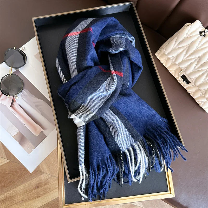 New Women Men Winter Plaid Cashmere Like Blanket Scarf Design Thick Warm Pashmina Shawl Wraps With Tassel Poncho Stoles Echarpe - Madeinsea©