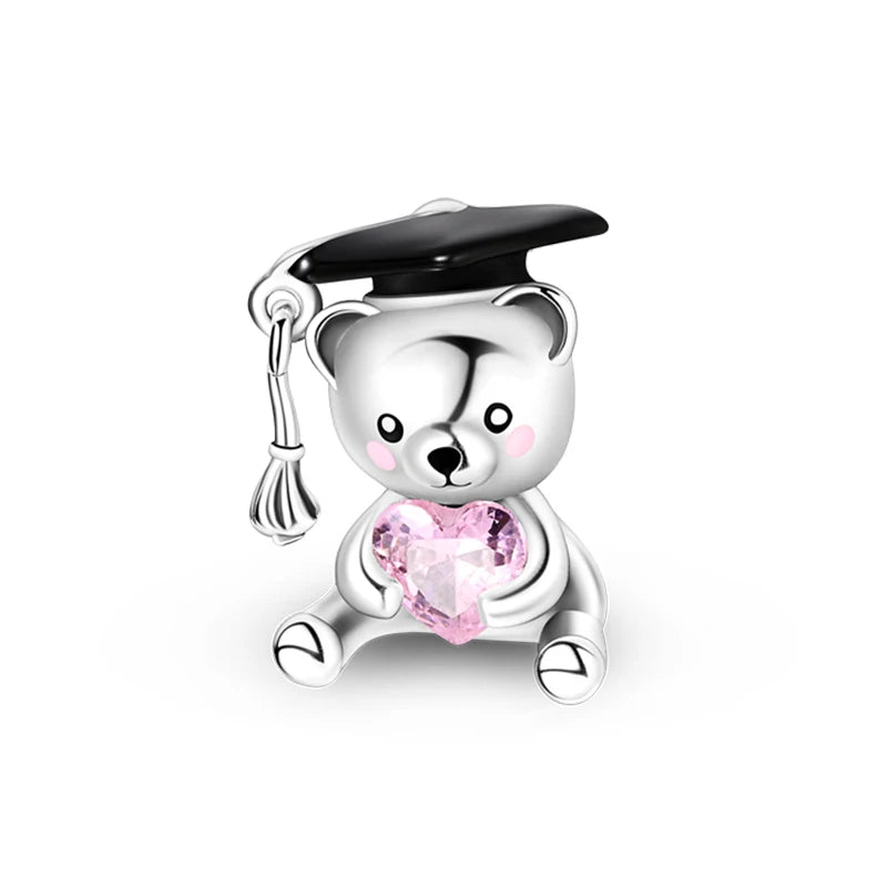 New 925 Silver Pink Rabbit Bear Cat Dog Animal Charms Beads Fit 3mm 925 Original Bracelets Fine DIY Birthday Jewelry