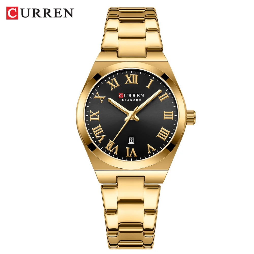 CURREN Fashionable Quartz Watches for Women Roman Numerals Simple Elegant Stainless Steel Braclete Ladies Wristwatch