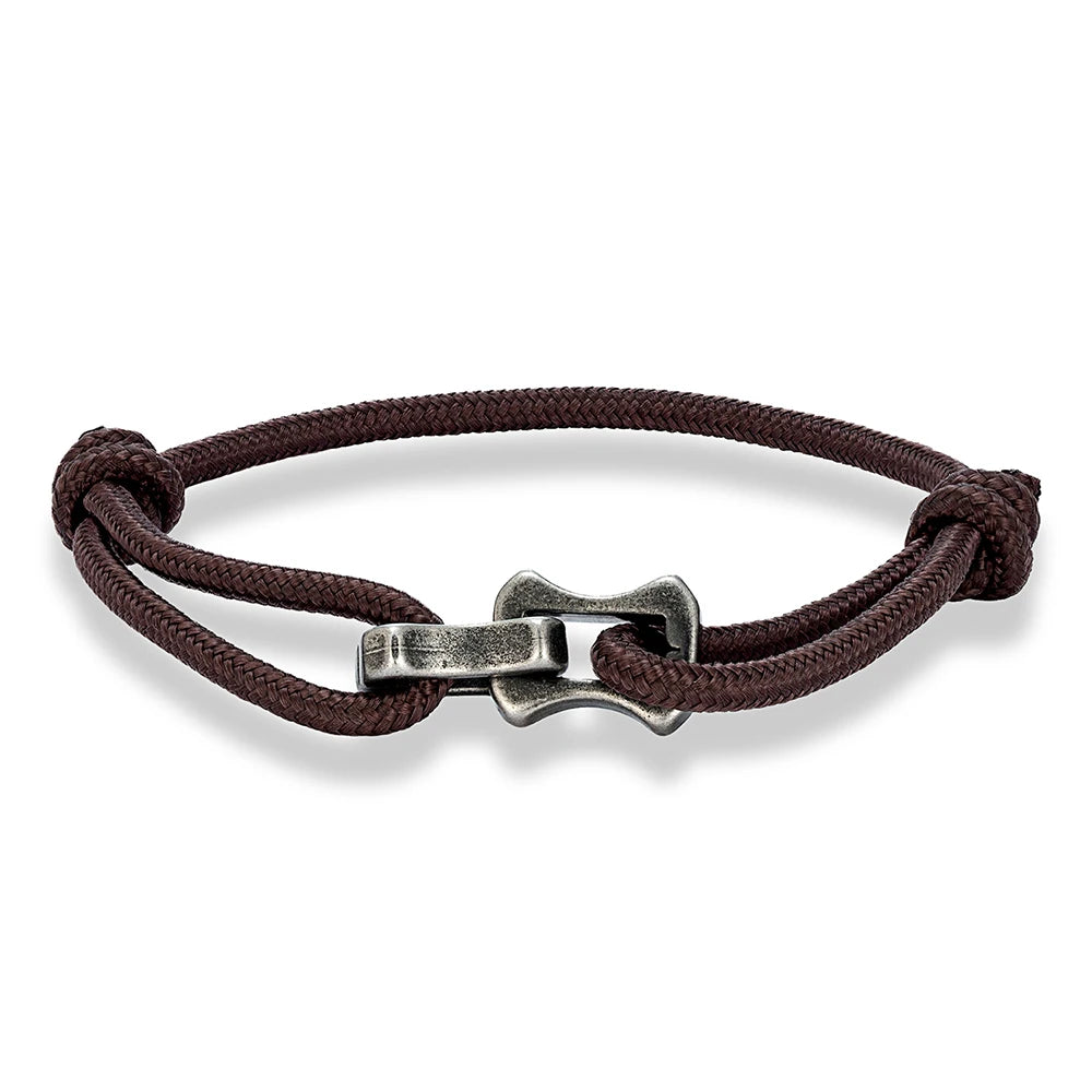 MKENDN Locomotive Vintage Oxidized Black Keel Chain Link Men Women Nylon Rope Bracelet Punk Stainless Steel Motorcycle Bracelets