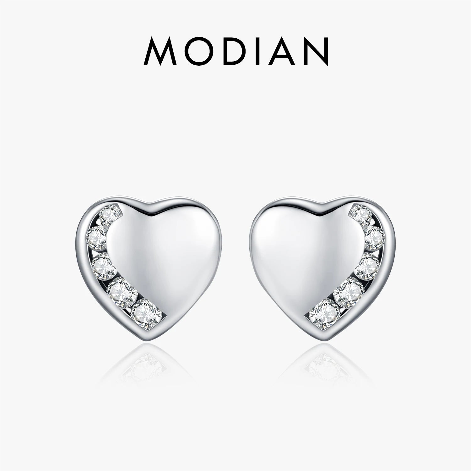 MODIAN Sparkling Clear CZ Small Ear Studs 925 Sterling Silver Heart Daily Wear Stud Earrings For Women Fine Jewelry
