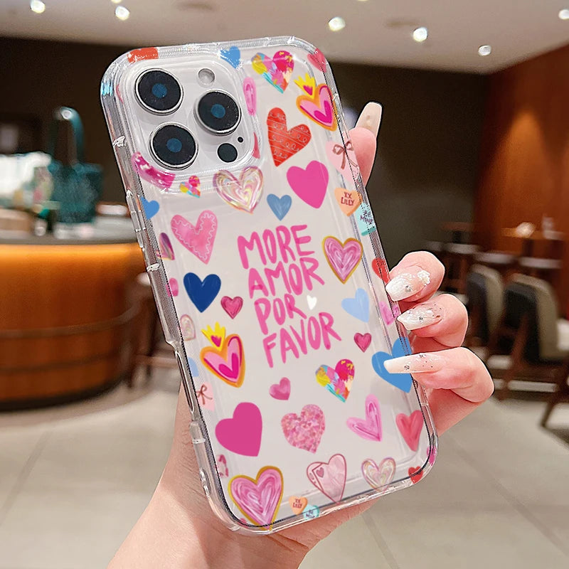 Phone Case For iPhone 17 Air 16 15 14 13 12 11 Pro Max 16E 7 8 15 16 Plus Different Heart Print Clear Soft Silicone Cover