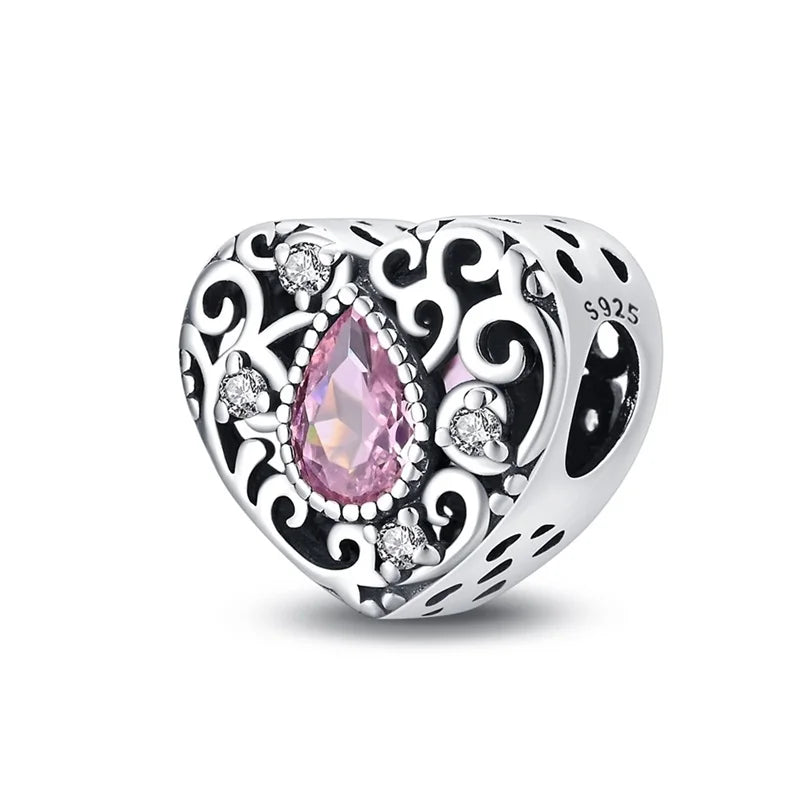 Classic 925 Sterling Silver Pink Retro Heart Shape Lotus Angel Butterfly Charms Beads Fit 3mm Original Bracelets DIY Jewelry