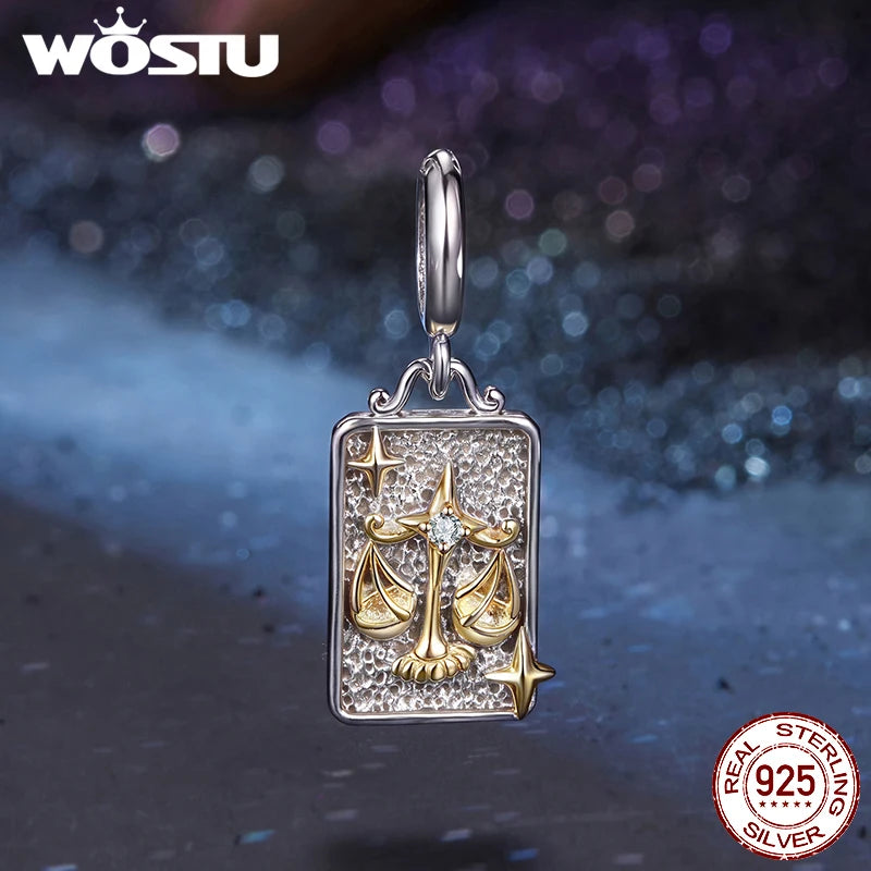 WOSTU 925 Sterling Silver Aquarius Pendant Zodiac Lucky Star Pedant Original  Fit for Women Bracelet Birthday Daily Fine Jewelry