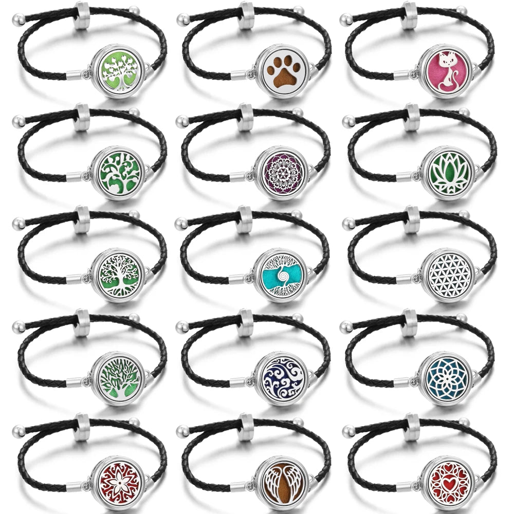 10PCS/lot Wholesale Aromatherapy Diffuser Bracelet DIY Metal Leather Aroma Perfume Essential Oil Diffuser Bracelet for Women Men