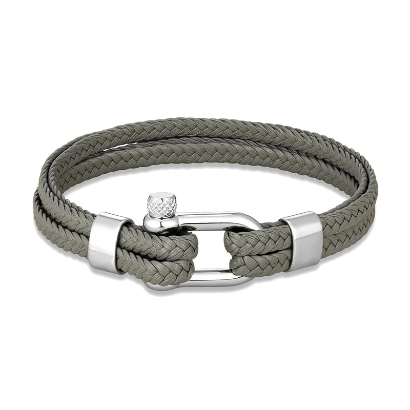 MKENDN Navy Style Men U-shape Shackle Bracelet Woven Multilayer Leather Bracelets For Women Stainless Steel Sport Buckle