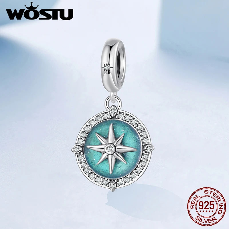 WOSTU 925 Sterling Silver Enamel compass Pendant Charm For Women