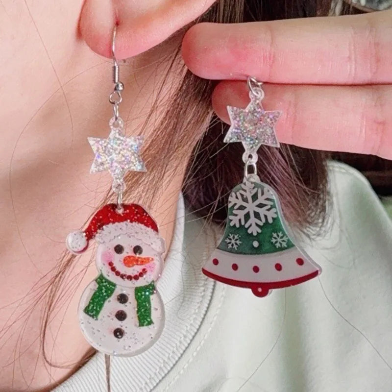 Creative Santa Claus Snowman Embrace Earrings for Women Wear Scarf Snowman Snowflake Pant Shape Pendant Earring Christmas Gifts