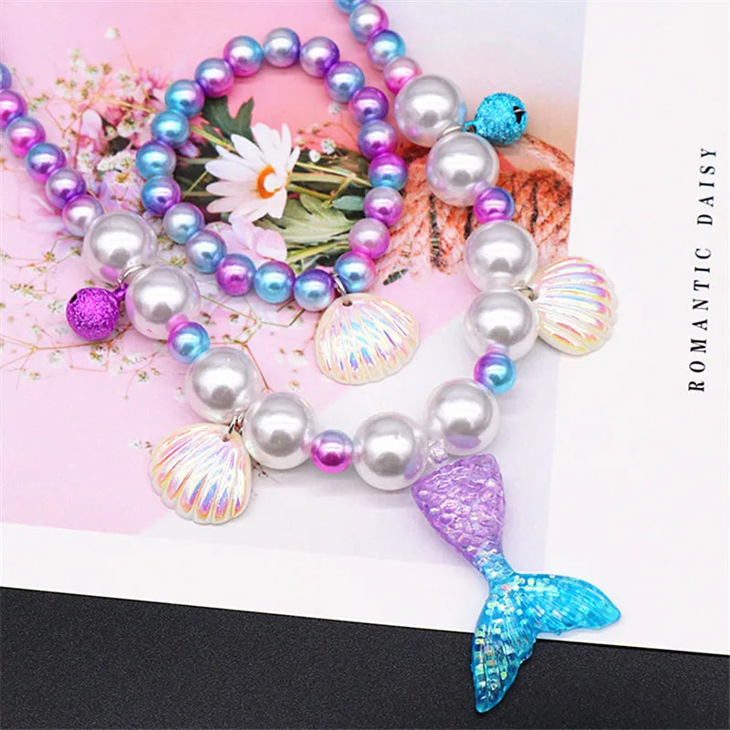 Set of Girls Mermaid Pearl Necklace / Bracelet / Ring / Earring for Kids - Madeinsea©