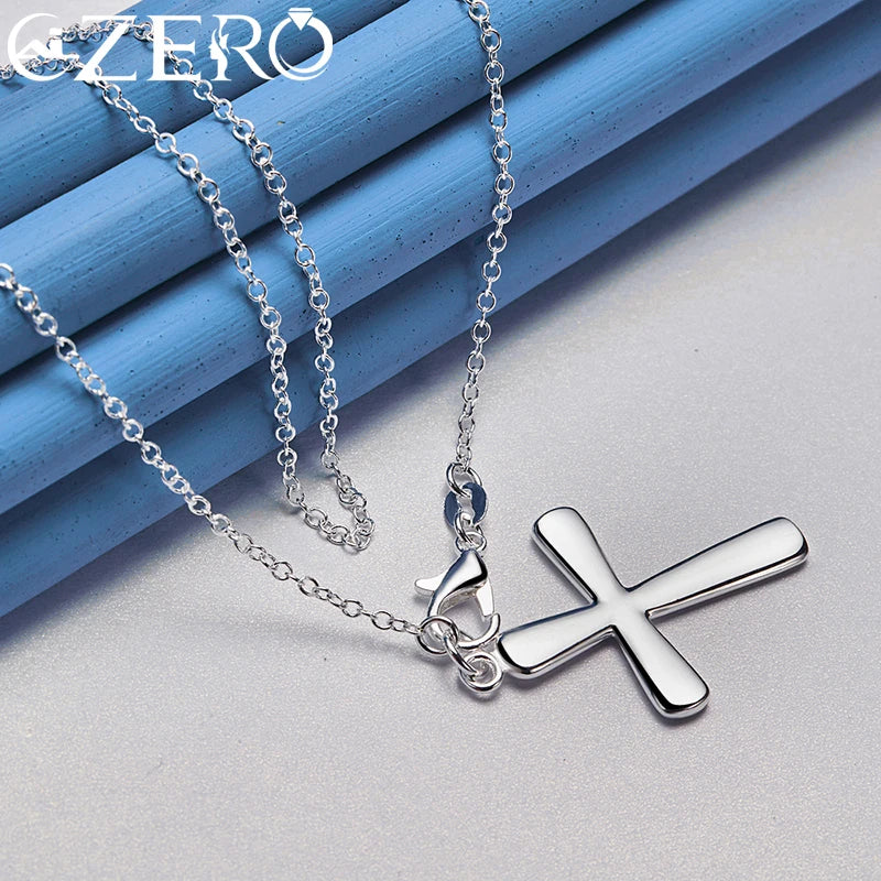 ALIZERO 925 Sterling Silver 16-30Inch Chain Heart Cross Pendant Necklace For Women Men Fashion Wedding Party Jewelry Lovers Gift