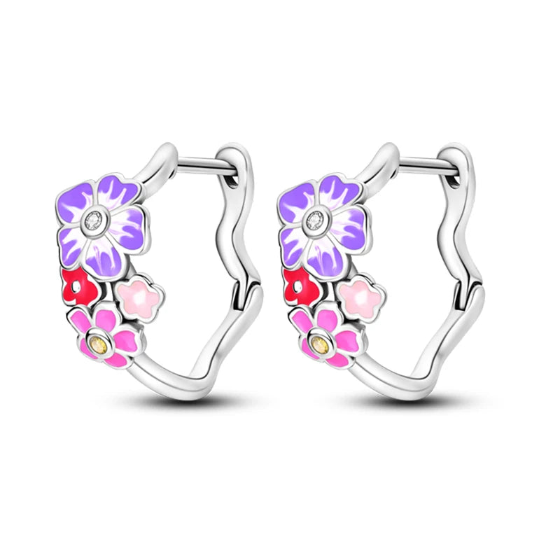 Springtime Earrings For Women 925 Silver Plated Double Hoop Butterfly Bees Ladybird Insect Earrings Party Jewelry Birthday Gifts